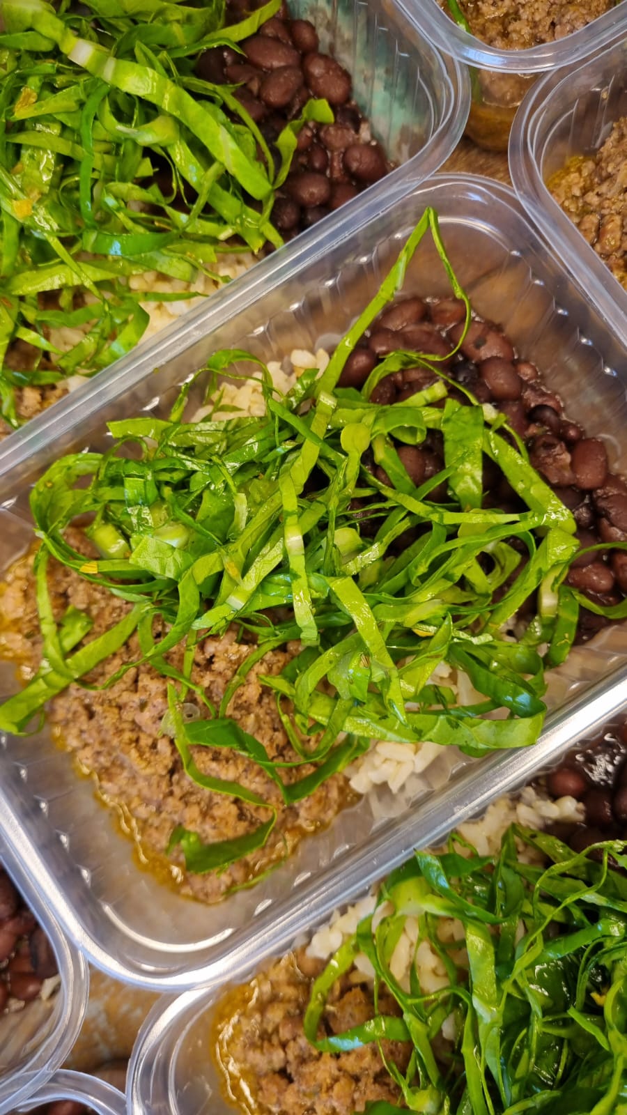 Marmita 2: Arroz integral, feijão preto, carne moída e couve - Casa Verde Foz do Iguaçu